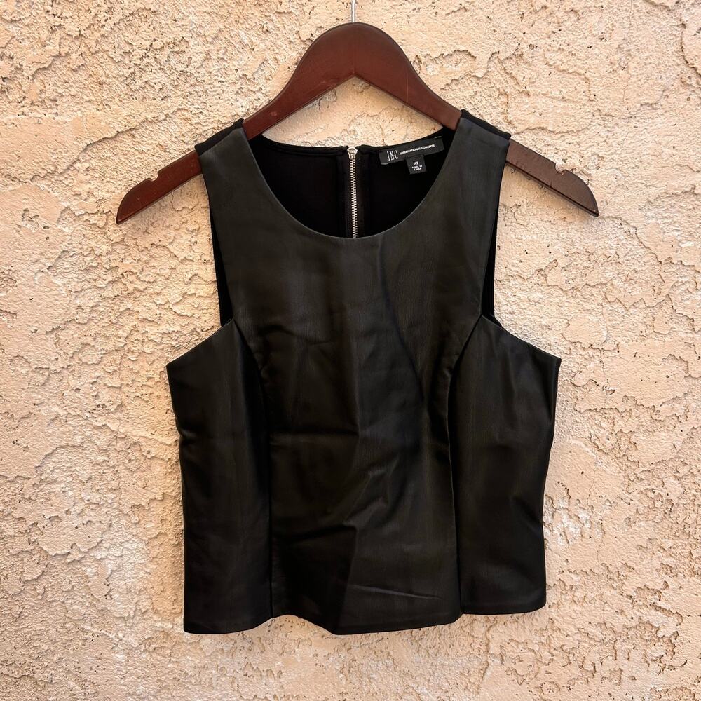 INC International Concepts Black Faux Leather Sleeveless Top Size XS